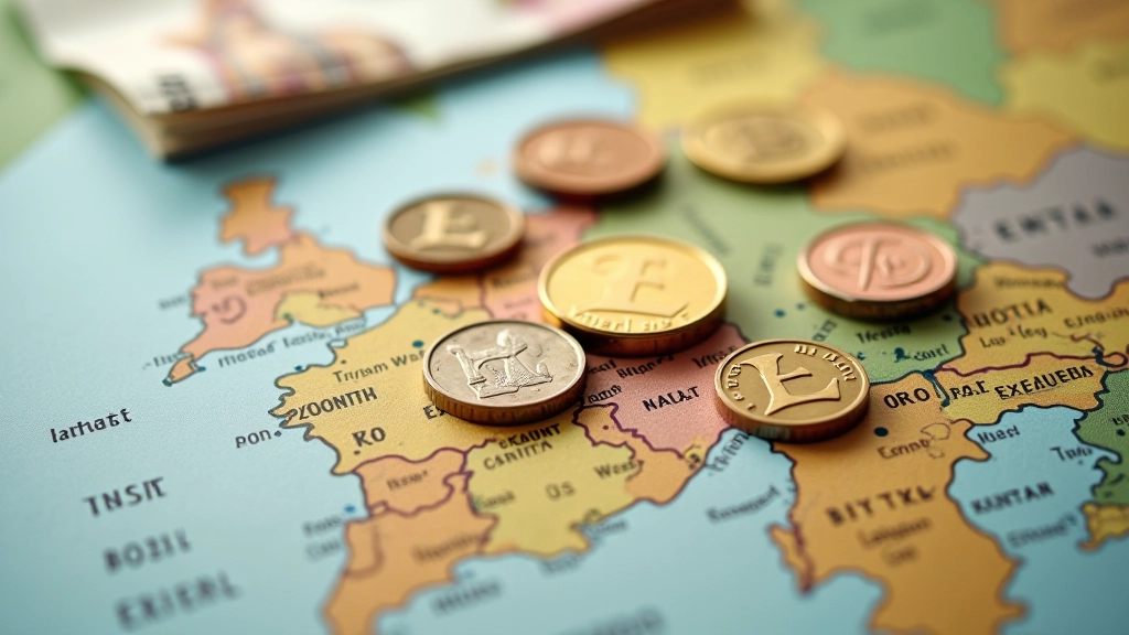 Eurų monetos ir banknotai ant žemėlapio